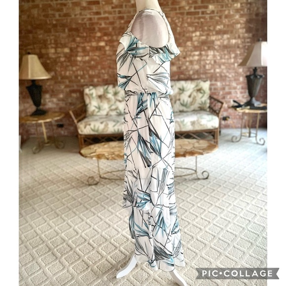 WHBM Dress Maxi White Bamboo Print Hi Low Blouson 4P Cocktail Party Chic Trendy - Picture 10 of 17